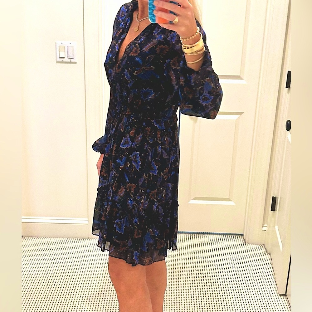 Berenice Paris Navy Print Ruffles Short Dress Size 36/Small